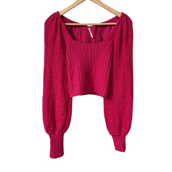 Free People Pink Cropped Ribbed Knit Katie XS Sweater Soft Cozy - Picture 2 of 11